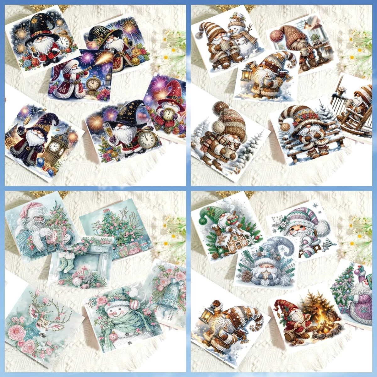 6-Piece Diamond Painting Set Greeting Card Christmas Pattern Paper Material Christmas Eve Souvenir Blessing Card, Christmas Gift