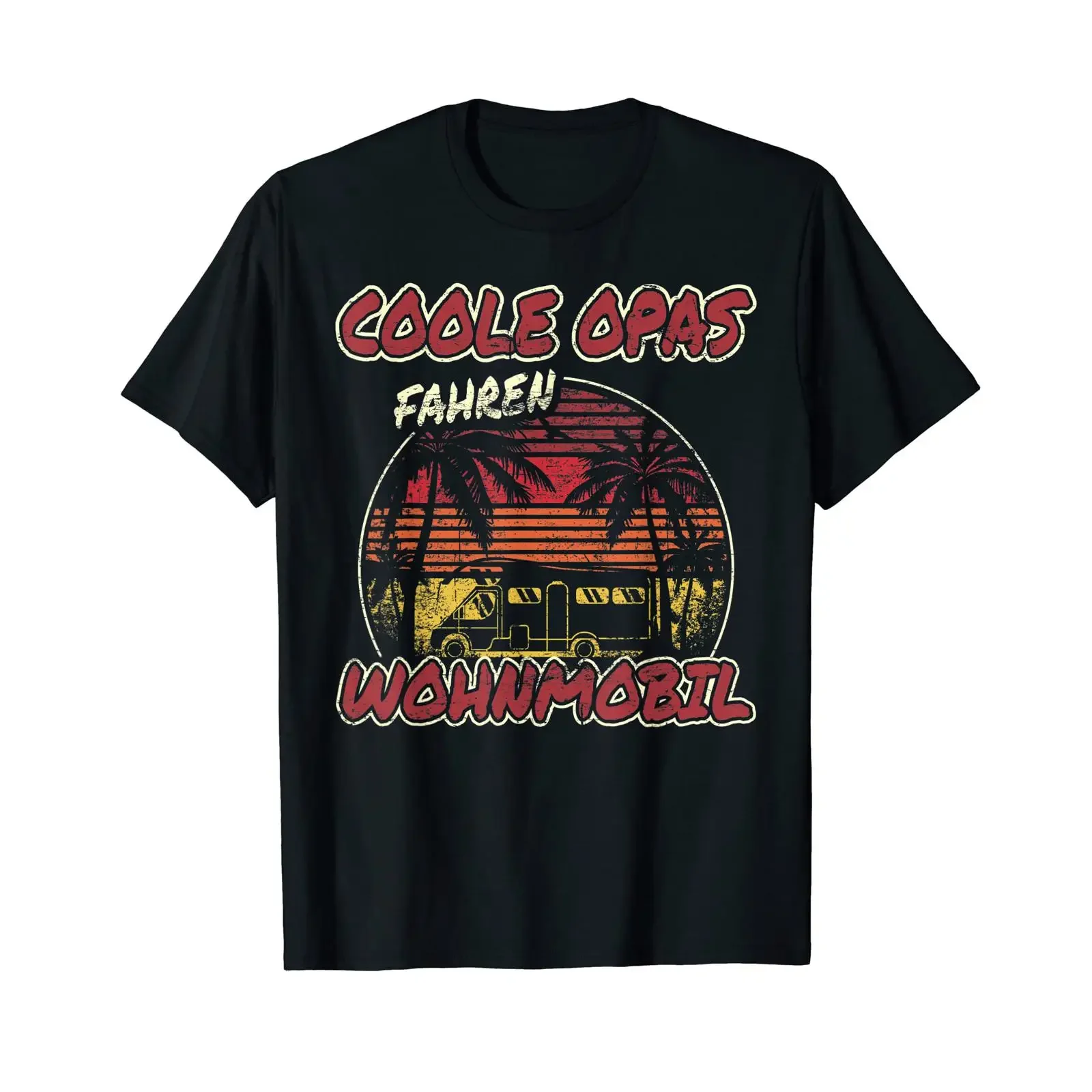 Men's Grandfather Caravan Grandpa Camping Cool Driving Motorhome T Shirt vintage Washed Casual homme Versatile Slightly Unisex
