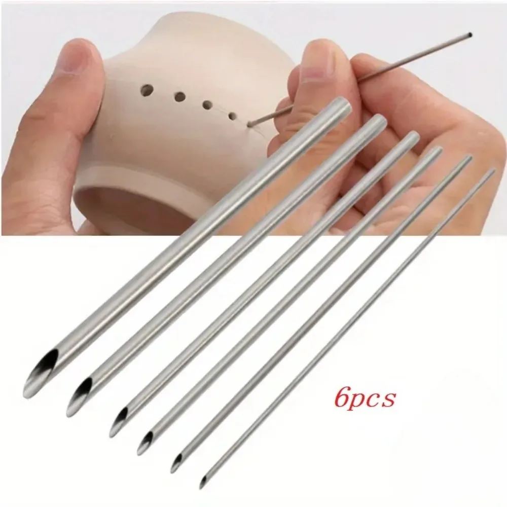 6pcs/set Stainless Steel Hole Puncher for Pottery Clay Holing Sculpture Carving Cutting Puching Tools Pot Vase Moldeling Tool