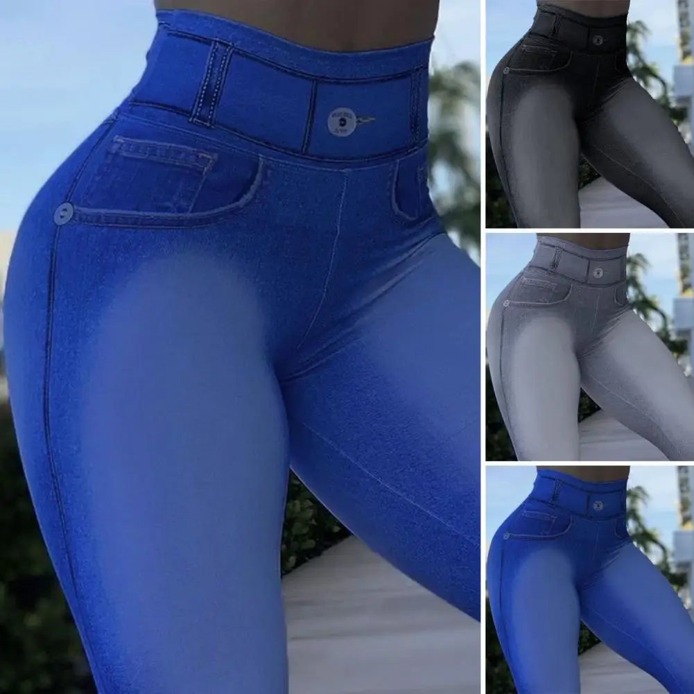 Wear Yoga Leggings High Waist Yoga Pants Elastic Fabric Leggings Imitation Denim Texture Workout Tights for Exercise Versatile