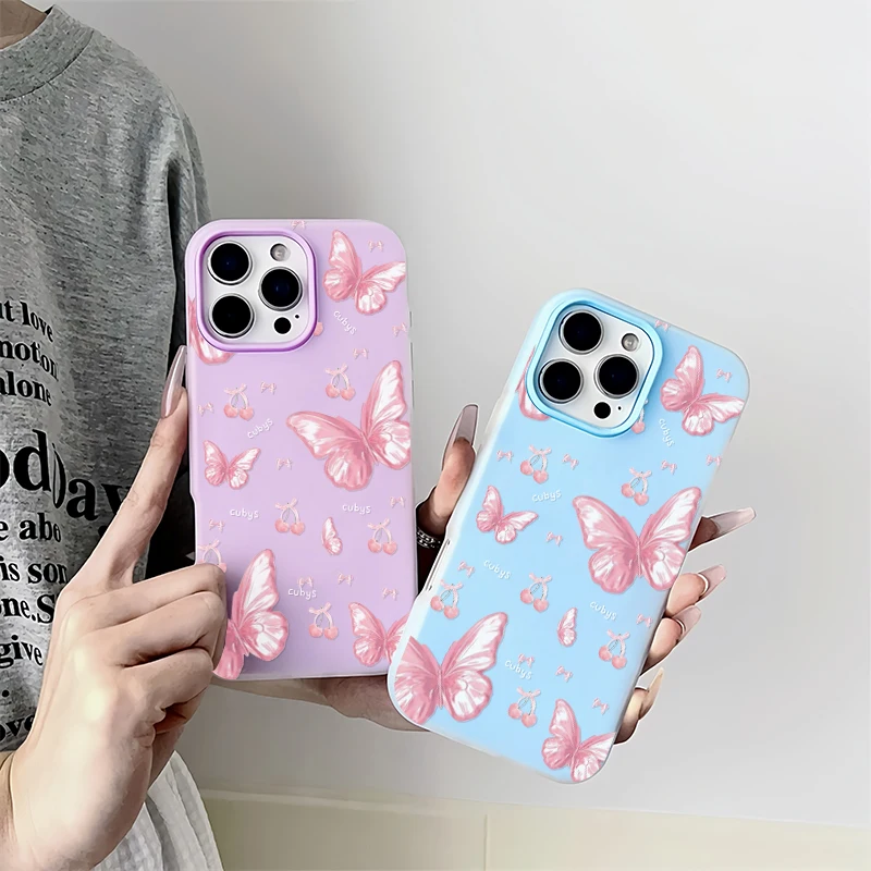 Cherry Butterfly Phone Case For iPhone 17 Air 16e 11 15 Plus 12 13 14 16 Pro Max Matte Silicone Jelly Soft Clear Back Cover