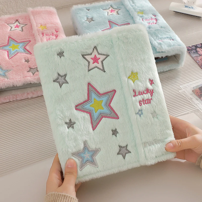 A5 3-inch Small Card Storage Star Pattern Plush Photo Album Binder Photocard Collection Books Loose-leaf Photocard Holder