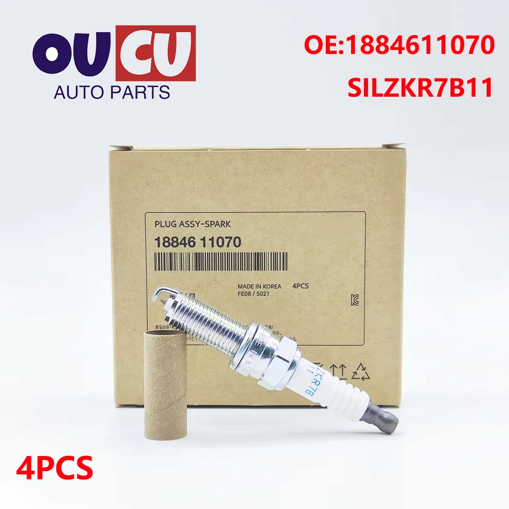 4pcs 18846-11070 Iridium Spark Plug For Hyundai Sonata 8 Elantra Gensis Santa Fe Tucson Acura 1884611070 SILZKR7B11