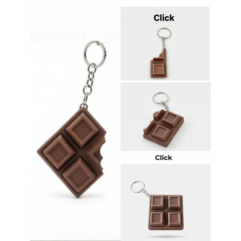 3D Printing Keychain Chocolate Keycap Clicker Keyboard Key Chain Ring Fidget Push Sensory Stress Relief Buttons Anxiety Toy Gift