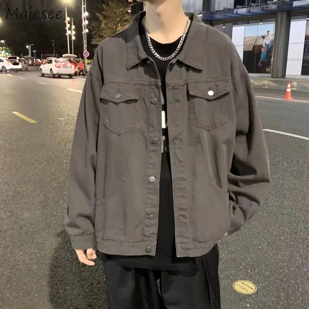 

Jackets Men Retro Pockets Streetwear Outwear Denim Korean Style Loose Trendy All-match Autumn Cargo Oversize Handsome Clothing