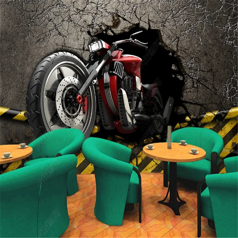 

3D Broken Wall Paper Motorcycle Wallpapers Industrial Decoration European Retro Bar Background Mural papel de parede 3D