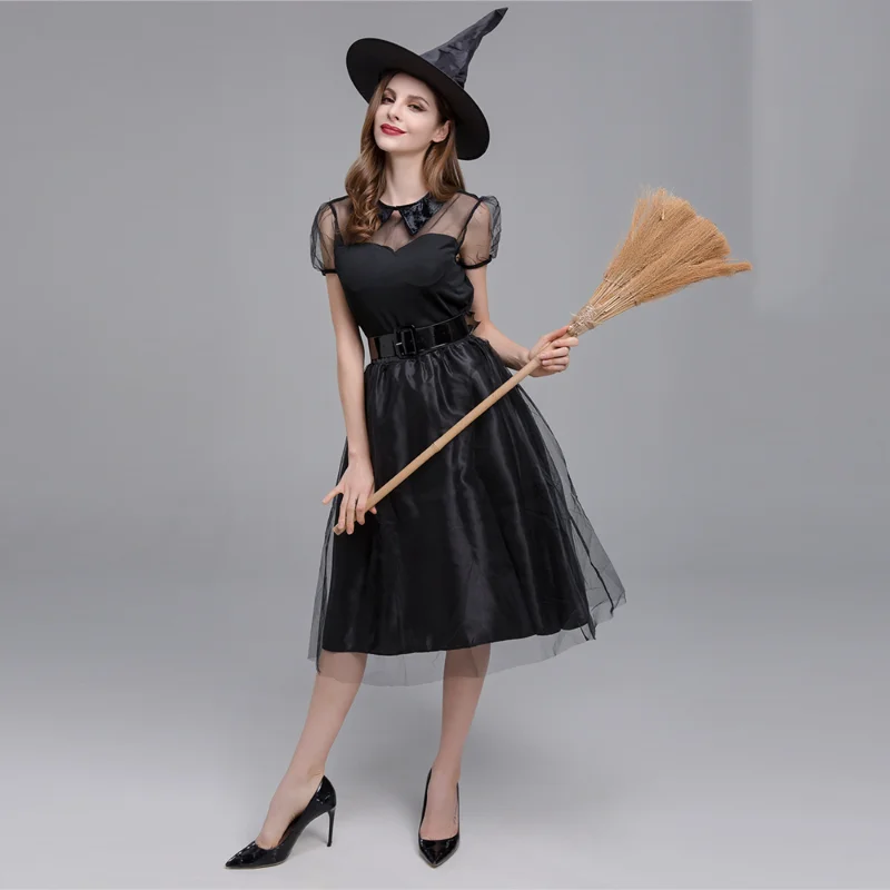 

Women Sexy Witch Costume Black Adult Flying witch Cosplay Costume For Halloween Party Dress