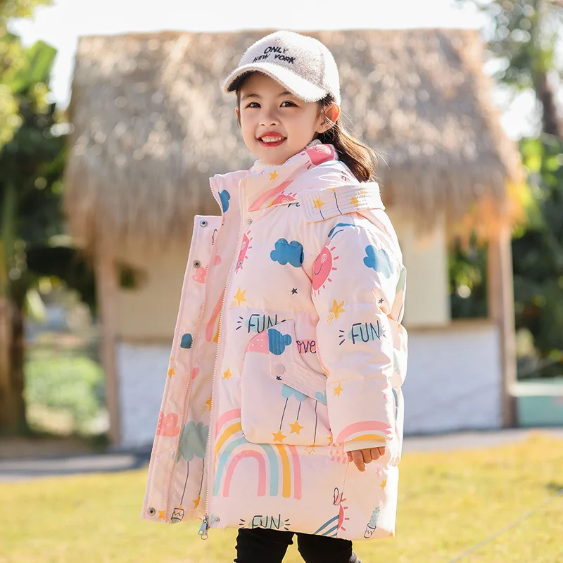 2024 Winter Children Girl Down Jacket Hooded Thick Warm Printed Winter Jacket For Toddler Girl 2-5 Years Baby Girl Parkas