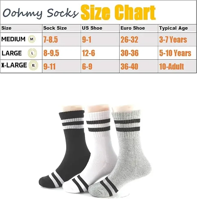 100% Cotton Athletic Ankle Socks for Boys & Girls Terry-Loop Cushion Warm Socks Combed Cotton for Autumn Winter Children's Footw