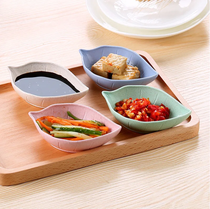 Home Wheat Straw Leaves Seasoning Dish Kitchen Multi-purpose Small Dish Seasoning Sauce Vinegar Tableware Supplies S1411