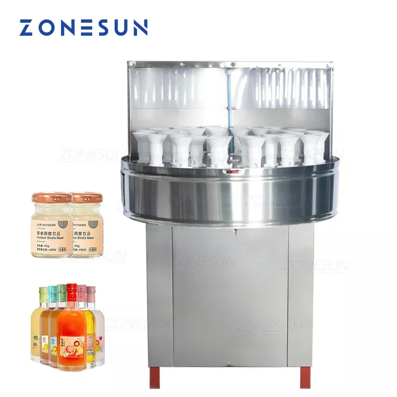 

ZONESUN Industrial Rotary Glass Bottle Rinser Jars Washing Machine Water Rinsing from Inside and Outside Labour Saving ZS-WB32