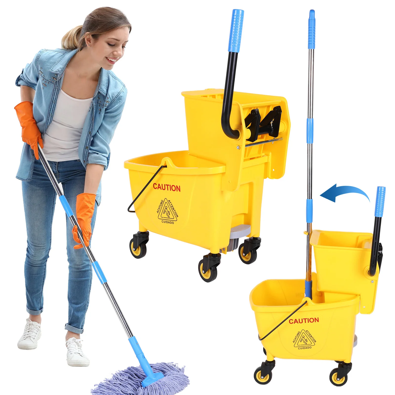 

24L Hotel Cleaning Mop Bucket Wear Resist Squeezing Water Bucket Multifunction Creative Trolley Mop Bucket Floor Cleaning Tool