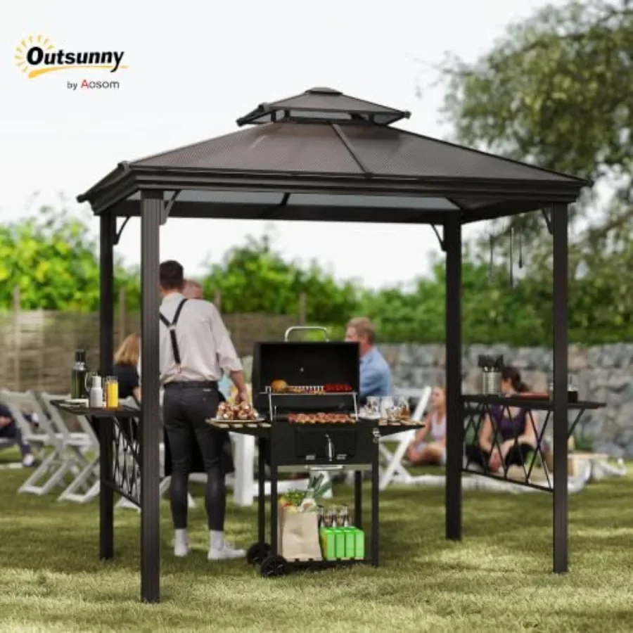 9 x 5 ft. Grill Gazebo Hardtop 2-Tier Polycarbonate Roof Shelves