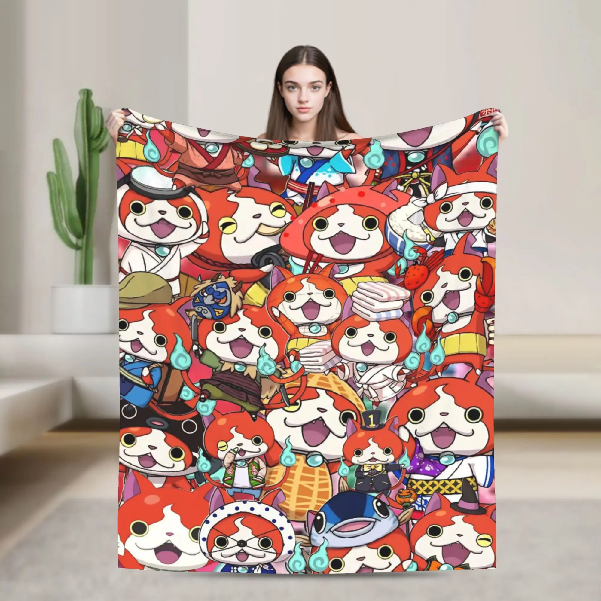 Yokai Watch Game Coral Fleece Plush Throw Blanket Jibanyan  Blanket for Sofa Outdoor Ultra-Soft Bedspread