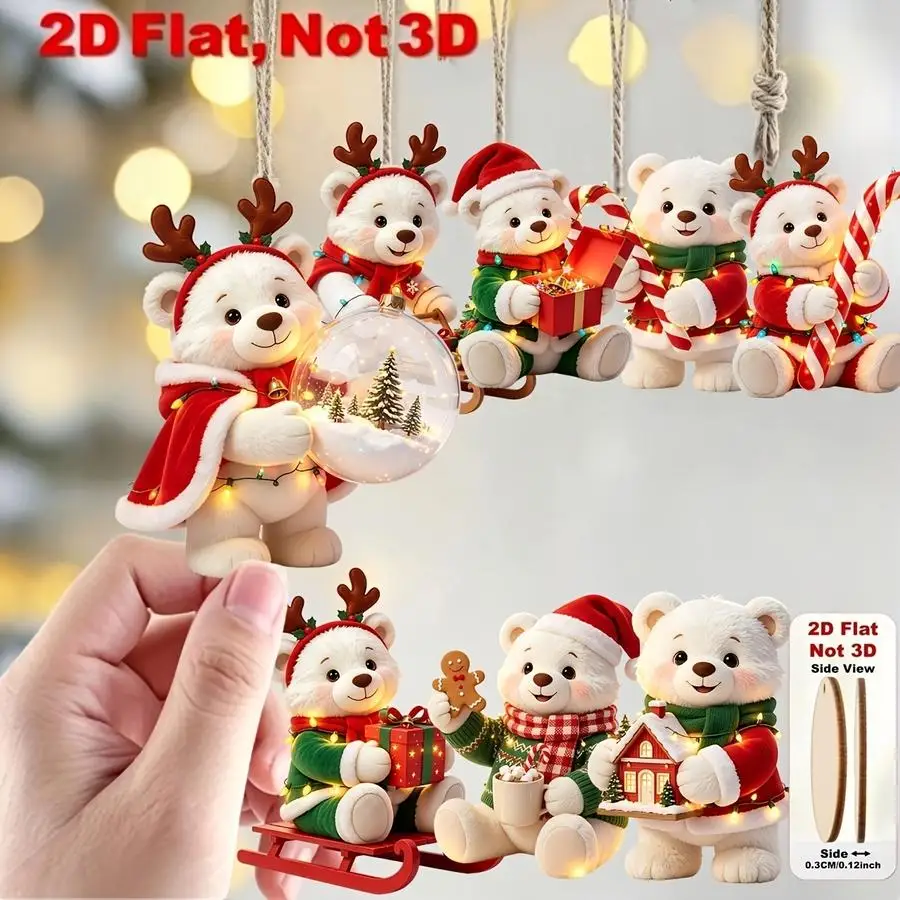 1/5/10/20/50/100pcs 2D Design, 8-Piece Set of Cute Polar Bear Christmas Ornaments - Artificial Hanging Decorations Suitable for