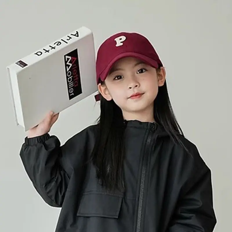 2026 Summer Kids Baseball Cap Wine Red Soft Crown Large Brim UV Protection Sun Hat Boys Girls Lightweight Outdoor Windproof Hat