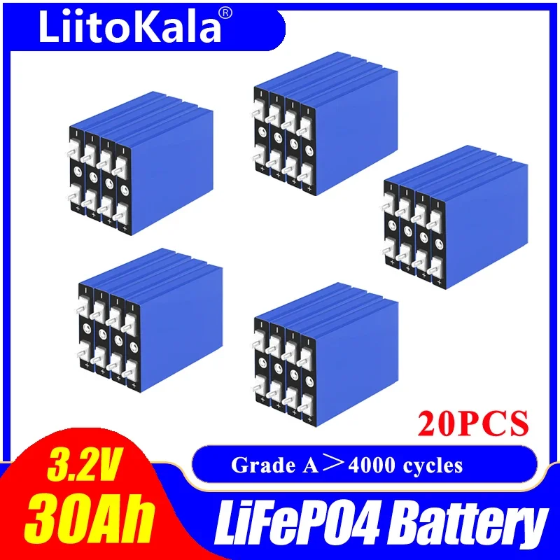 

20pcs LiitoKala LiFePo4 3.2V 30AH battery lithium bateria for diy 12V lifepo4 e-bike e scooter wheel chair AGV car Golf carts