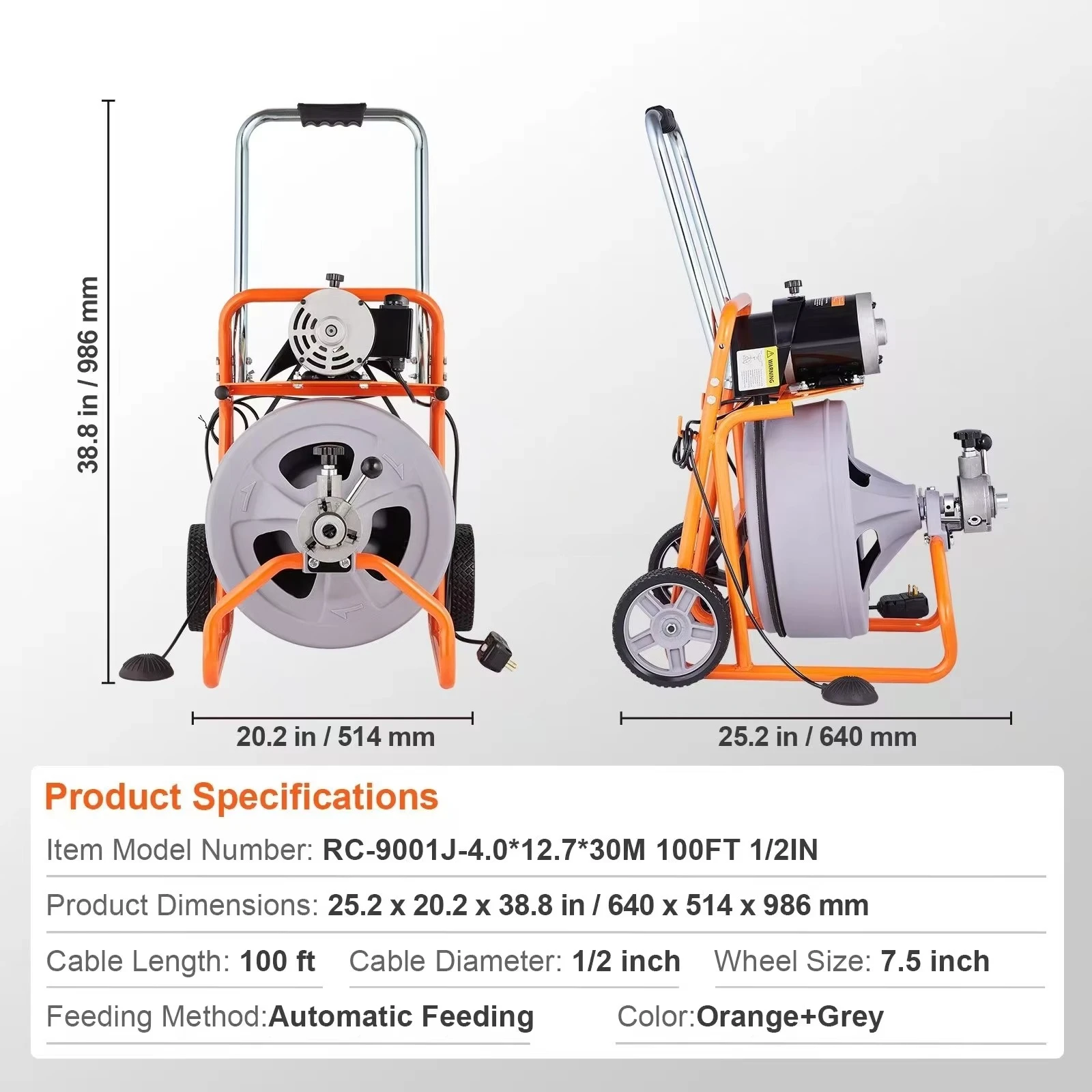 WeWork 100ft 1/2 Inch Sewer Snake Machine 30m 16mm Drain Auger Electric Pipe Cleaner and Drain Cleaning Machine with Cutter