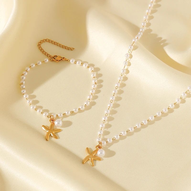 EILIECK 316L Edelstahl Seestern Perlen Halskette Armband Ohrringe Set für Damen Trendiger Wasserdichter Strand-Schmuck Geschenk – Detail 15