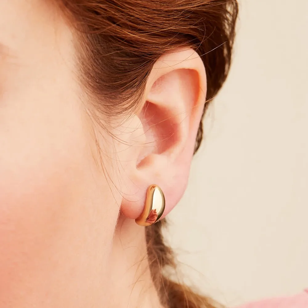 Smooth Dome Huggie 18K Gold Plated Earrings Minimalist Glossy Chunky Hoop Earring Elegant Daily Wear Jewelry Gift for Women view 4