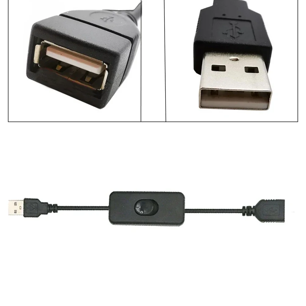 2 PCS USB Switch Extension Cable Support Data Transmit and Power Supply with On/Off Power Switch for LED Strips, USB Devices