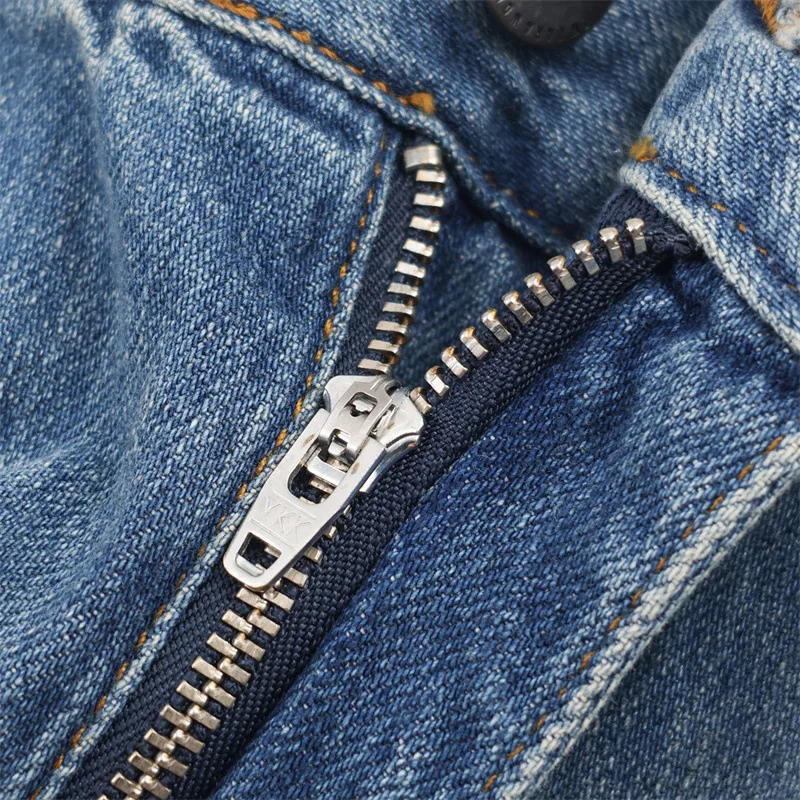 جينز كاجوال مستقيم الساق متوسط الخصر وسحاب مزين بنطال قطني نسائي متعدد الاستخدامات مجموعة شتوية أوروبية #2