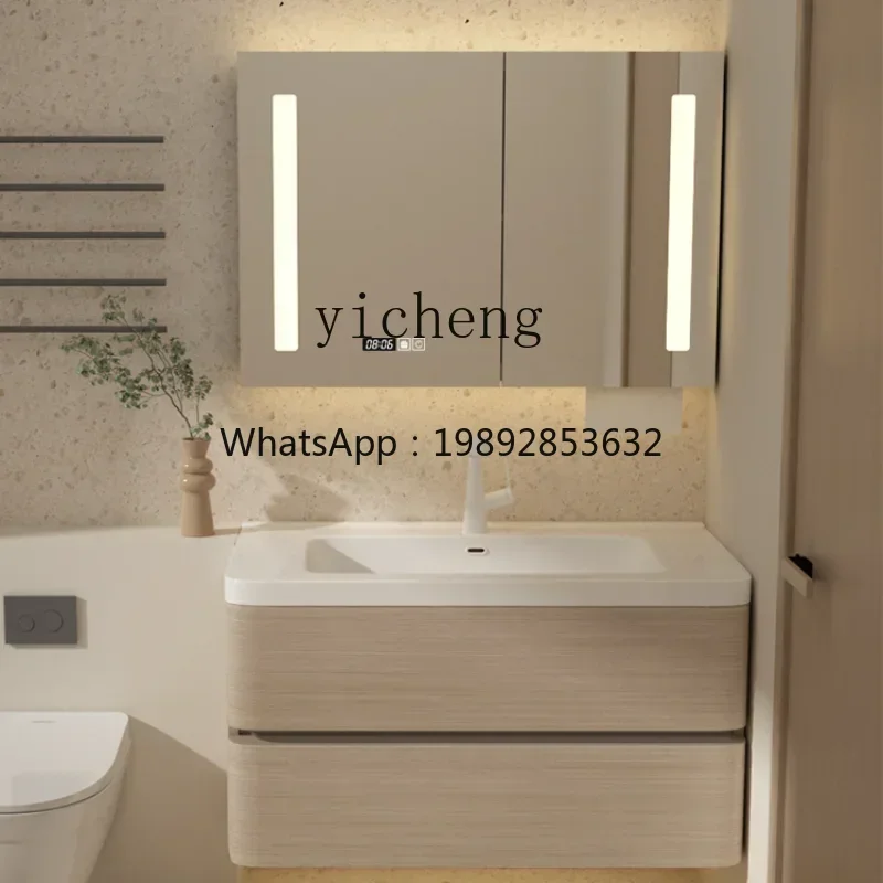 

Stainless Steel Paint Bathroom Cabinet Combination Wash Basin Washstand Rounded Ceramic Whole Washbin