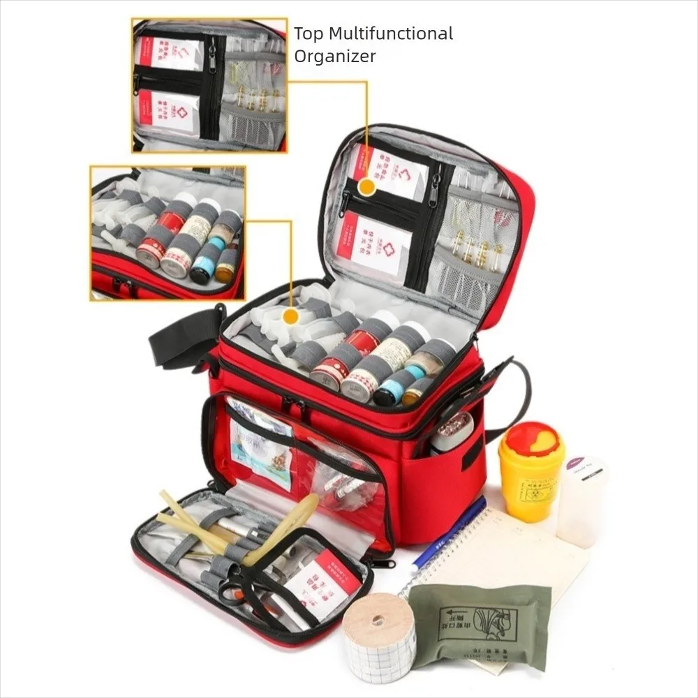 

Waterproof Double Layer Medicine Bag Empty Emergency Rescue Emergency Trauma Bag Handle Zippered First Responder Organizer