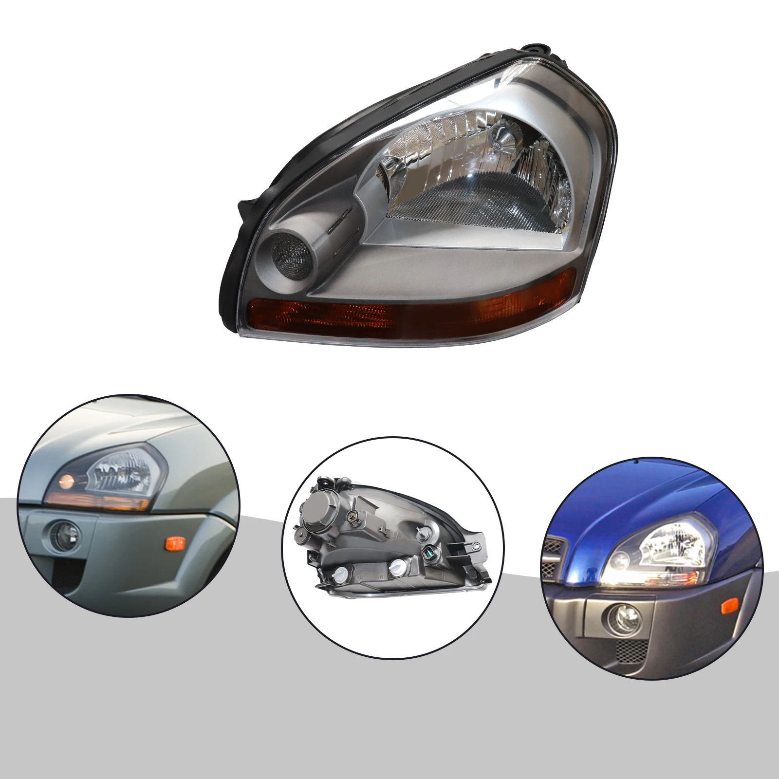 LH & RH Headlamps For Hyundai Tucson 2005-2009 LED DRL Clear Halo Projector Headlights Lamps