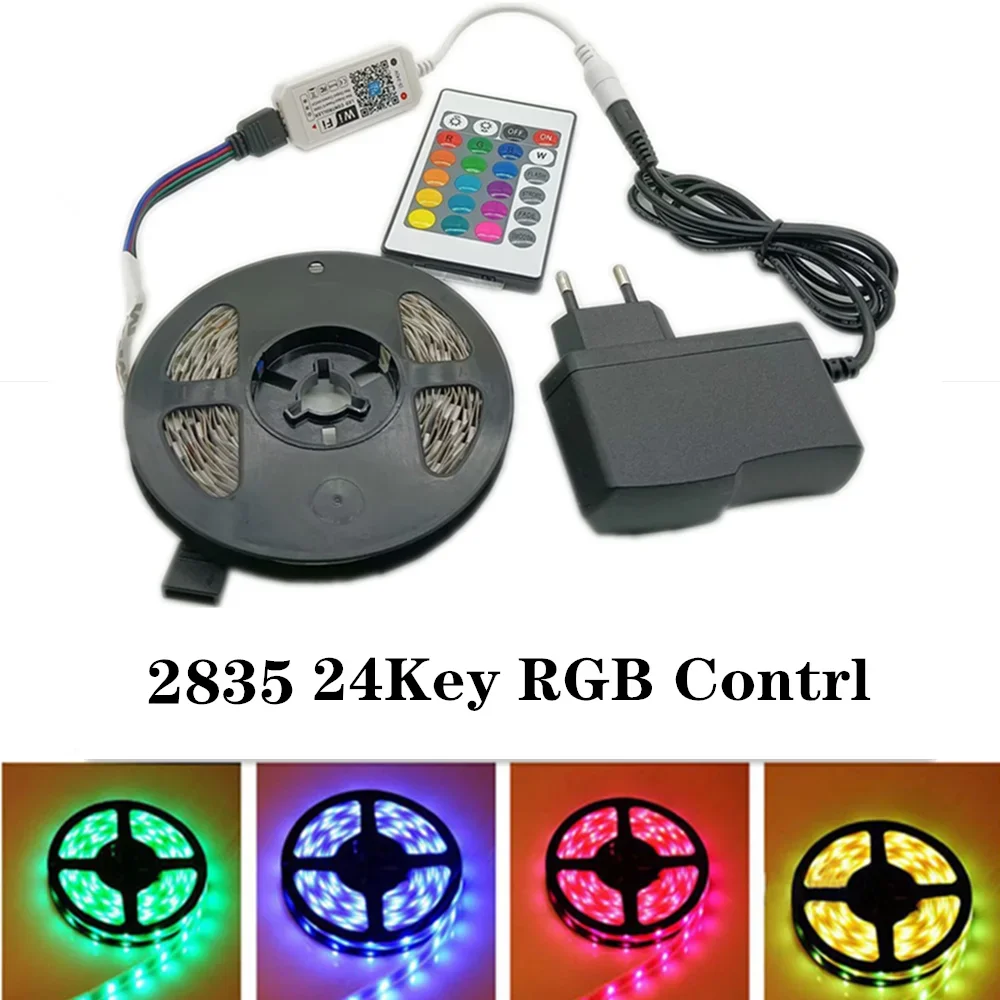 5M LED Strip 5050 2835 IP20 RGB Strip LED Light Flexible Ribbon Stripe DC 12V RGB Diode Tape IR Controller Adapter