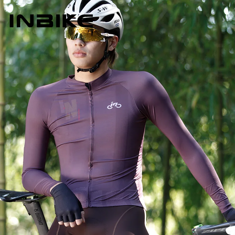 INBIKE Man Cycling Jersey Long Sleeved Bicycle Biking Clothing Mountain MTB Top Shirts Road Bike Jersey for Men with Rear Pocket