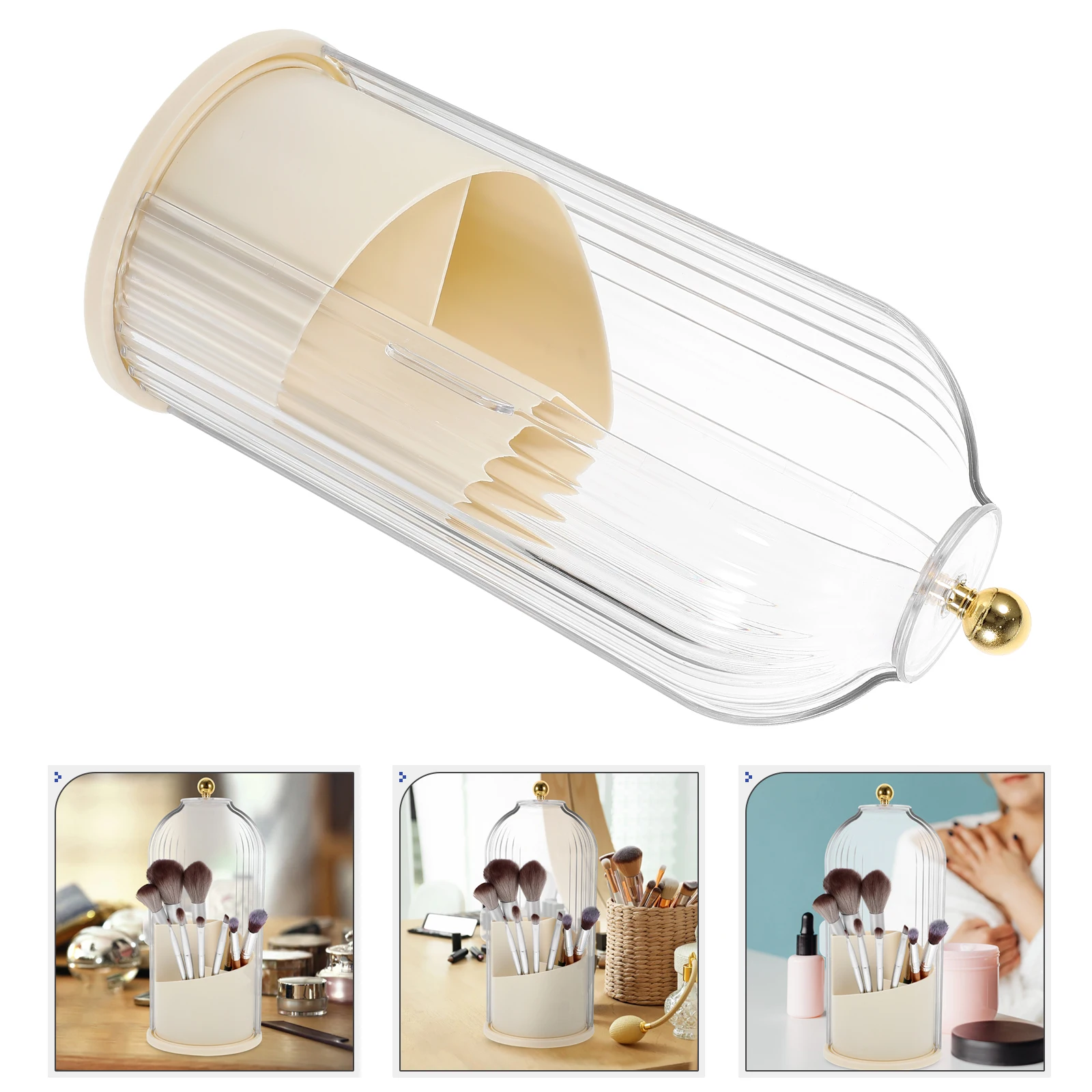 

Rotating Makeup Brush Holder Organizer Lid Storage Box For Eyeliner Beauty Tools Desktop Office Bathroom Large
