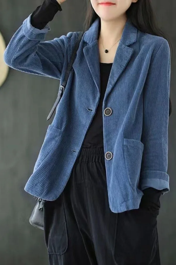 

Вельветовый костюм, однотонный пиджак, женские осенние пальто, повседневное пальто с длинными рукавами и одной пуговицей, женская верхняя одежда с лацканами большого размера