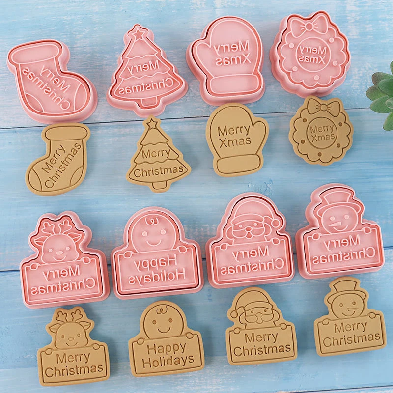 8 pz/set stampi per biscotti a tema natalizio babbo natale alce pupazzo di neve Gingerbread Man Pattern Cookie Cutter Party Cakes Decor Supplies