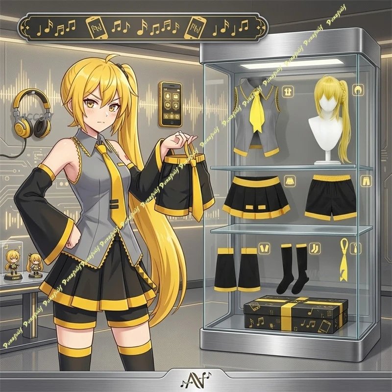 

Костюм Akitata Neru Vtuber Idol: Модное панк-платье Y2K, желтое, с одним хвостиком, для Хэллоуина, косплей JK, Game Project Sekai