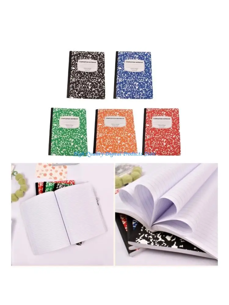U2JE College Ruled Notebook, 100 Sheets 9.75X7.5Inch, Marbled Softcover Journal with Black Spine for Note Taking Journaling
