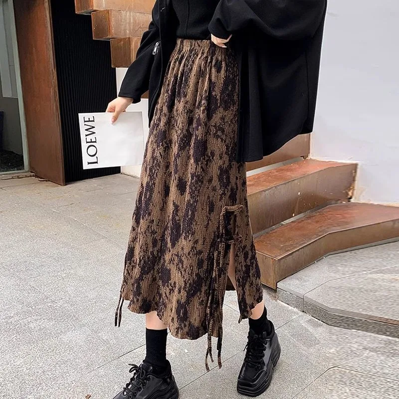 

Вельветовая юбка с разрезом в стиле ретро, женская зимняя утягивающая универсальная юбка миди с высокой талией