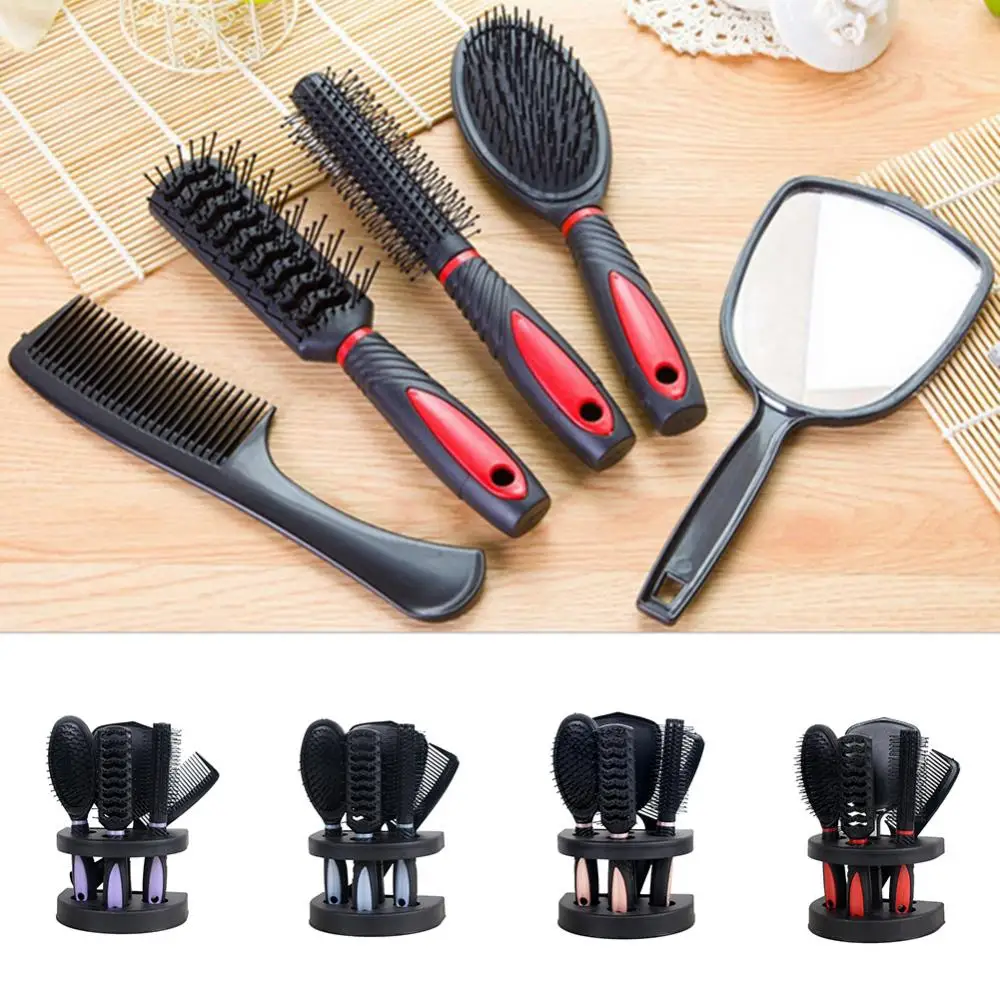 5Pcs Anti-Static Cushion Comb Brush Salon Home Hair Styling Set With Mirror Hair Styling Air Cushion Comb Massage Air Bag Comb