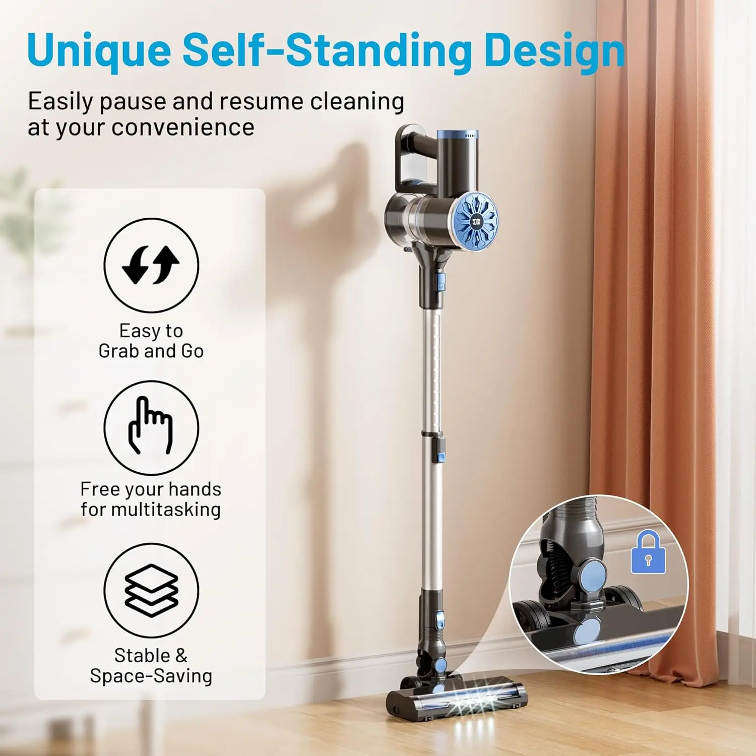 

Cordless Vacuum Cleaner with Self-Standing, LED Screen Stick Vacuum Cleaners for Home, Lightweight Powerful Suction Vacuum