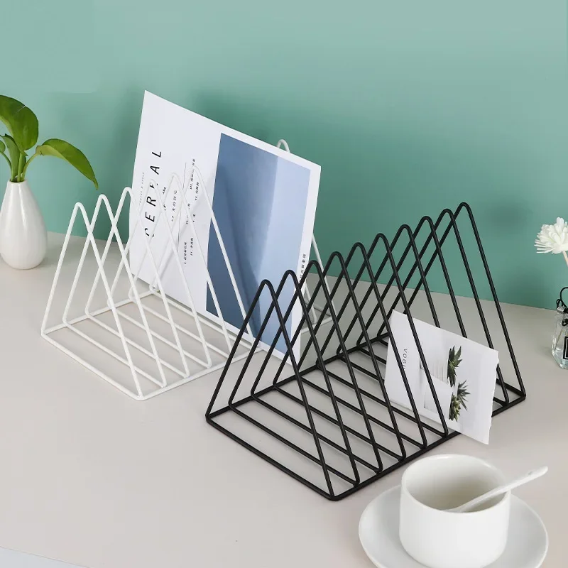 Desktop Iron Book Storage Rack Black Vinyl Record Magazine Newspaper Holder Student Stationery Organizer