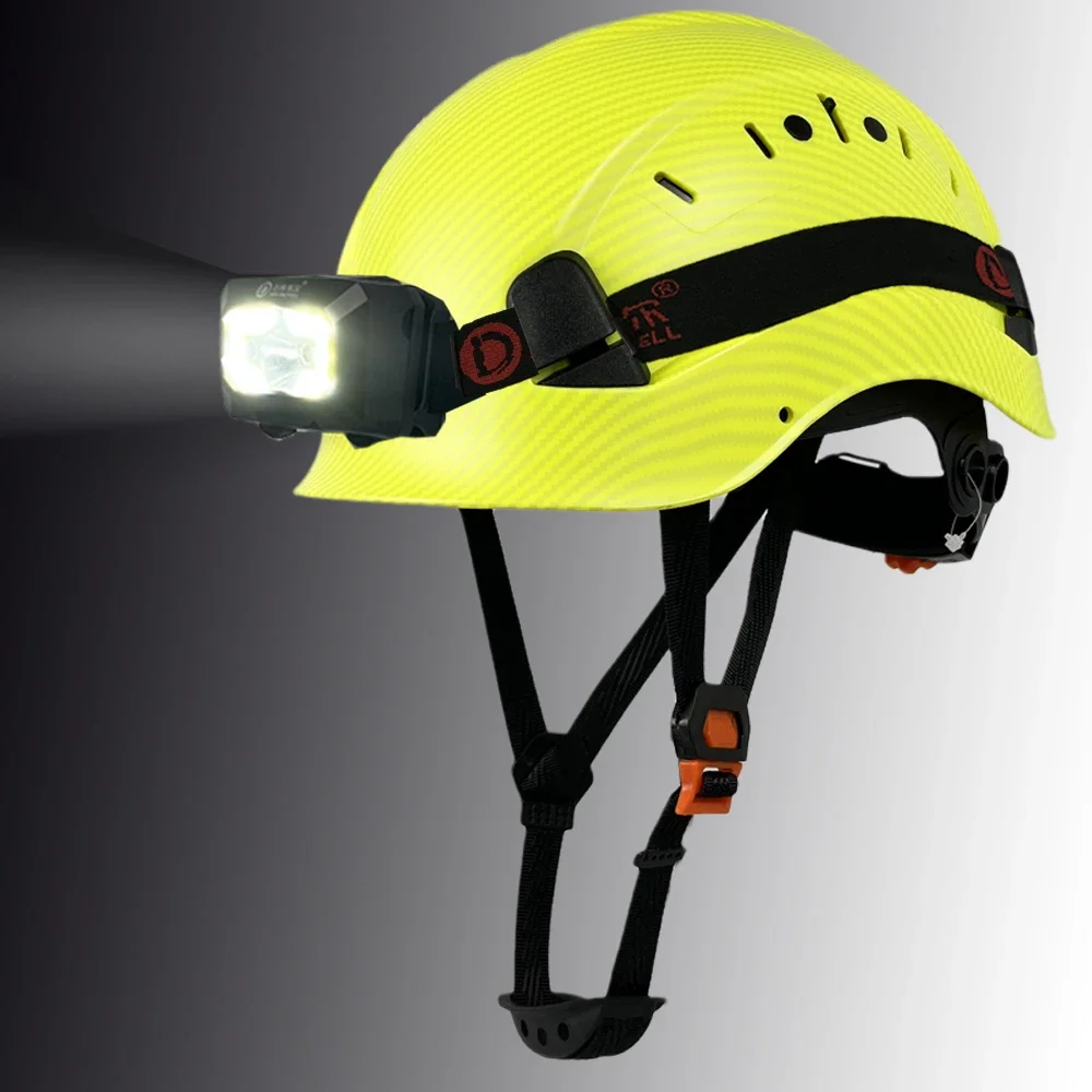 Carbon Fiber Color Safety Helmet With Led Head Light CE EN397 ABS Hard Hat ANSI Industrial Work At Night Head Protection