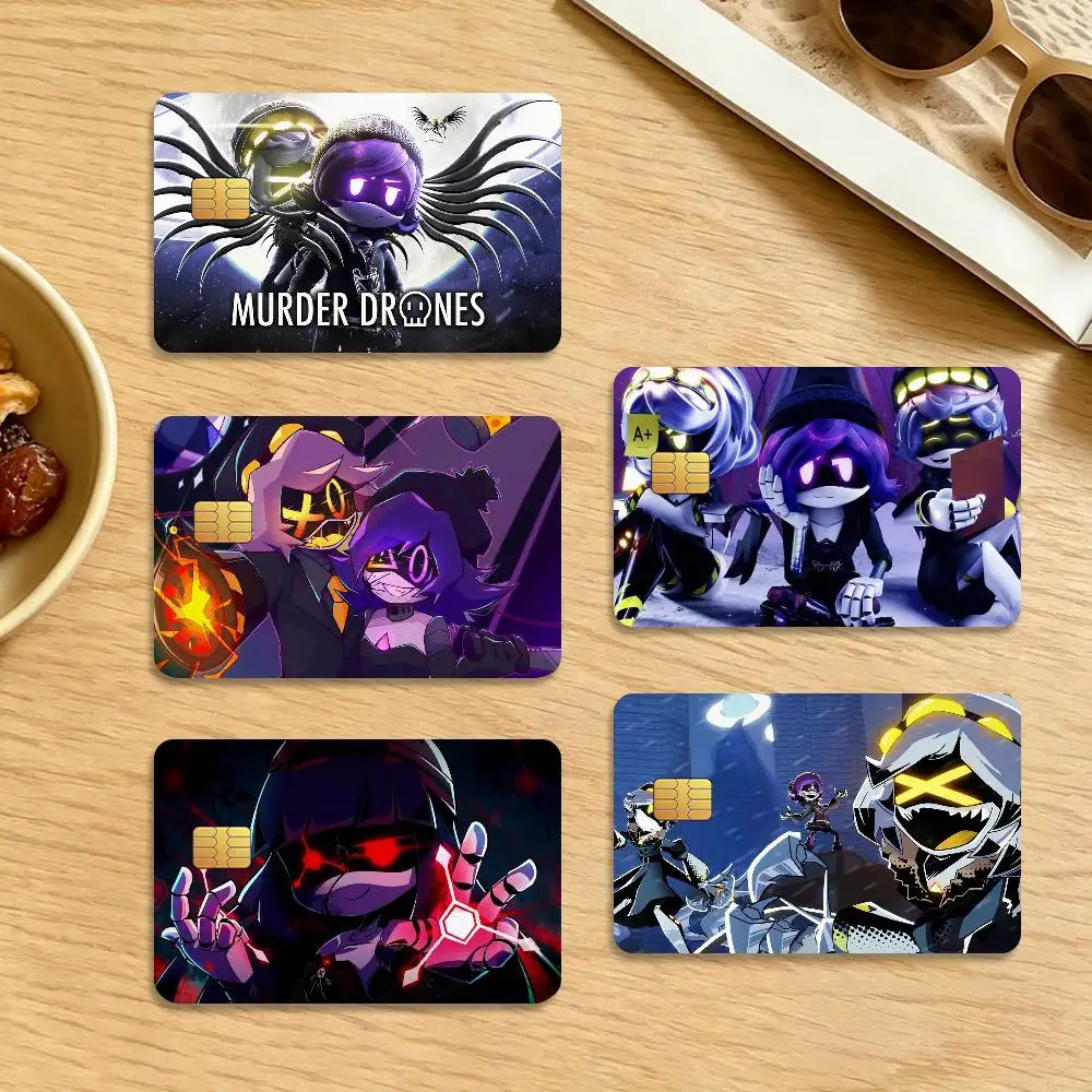 Cartoon Movie Murder Drones Waterproof Anti-Scratch Card Skin Stickers 4Pcs Stylish Decor Covers for Credit & Debit Cards