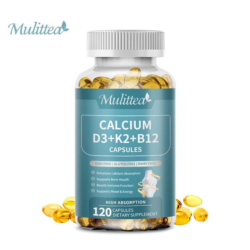 Mulittea Calcium D3+K2+B12 Capsules - Support Bone and Muscle Health Teeth and Skin Replenish Joints Bone Regeneration