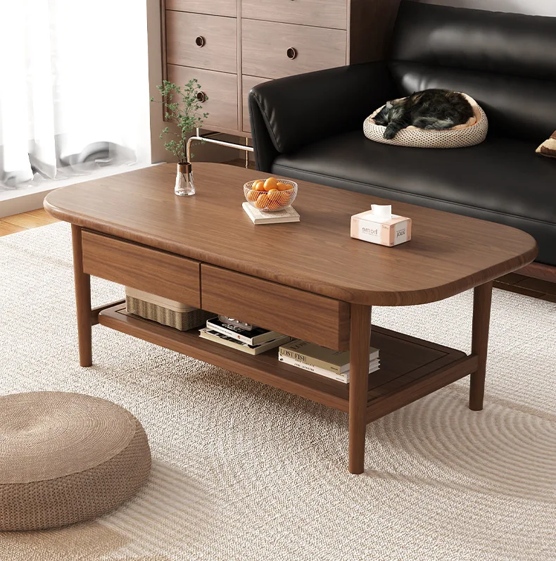 Modern Style Big Size Oval Wooden Coffee Table With Rattan Transparent Resin Tea Table Drawer For Home Living Room Furniture Use