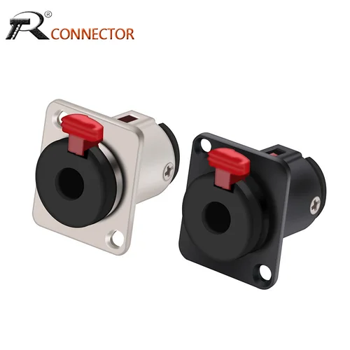 Imagen 1 del producto Conector de altavoz profesional, conector hembra de 6,35mm, montaje en panel, conector xlr, colores negro y plateado, plugues banana rca, 1 ud.