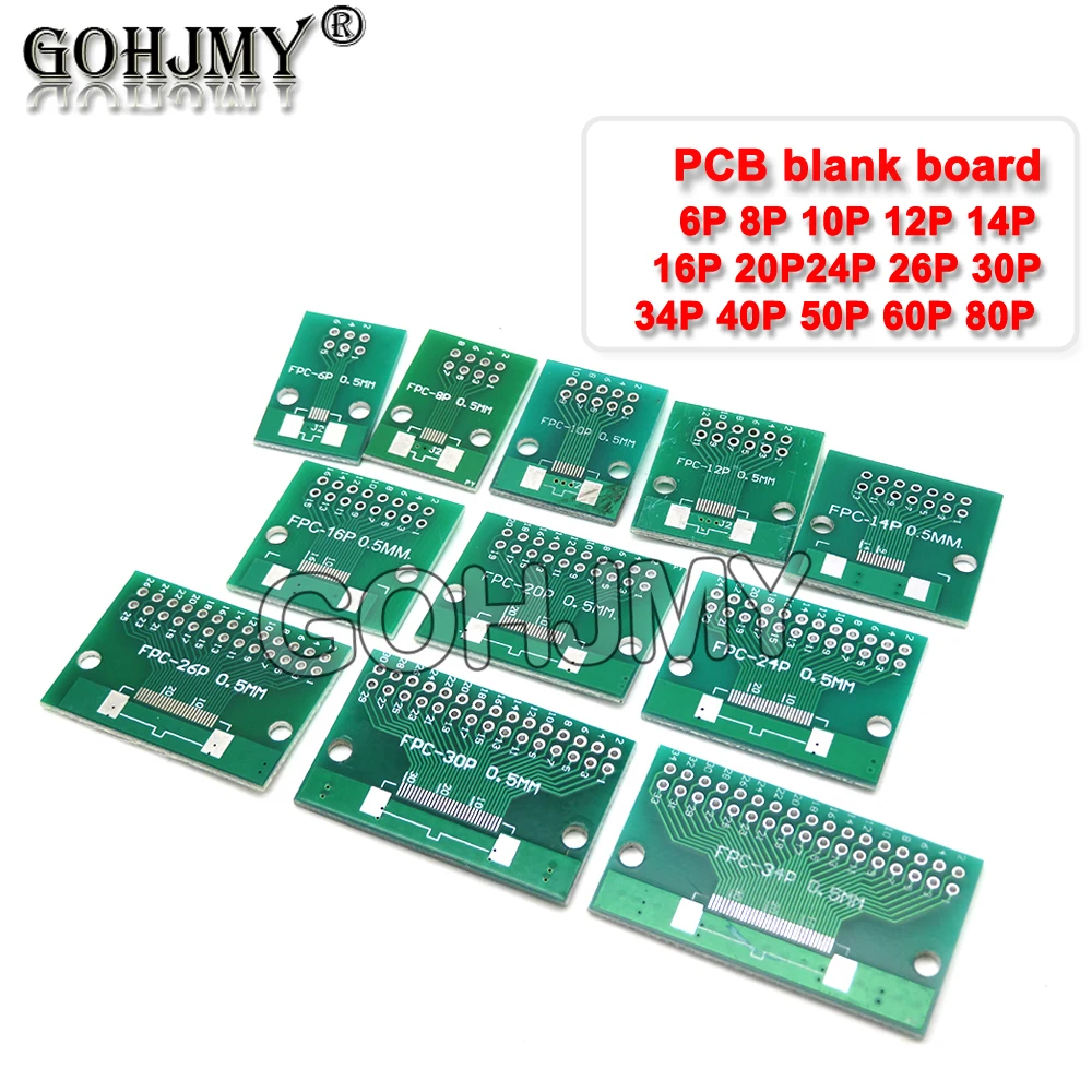 5PCS Double Side FPC/FFC 0.5mm 1mm 6/8/10/12/20/40/50/60 Pin to DIP 2.54mm SMT Adapter Socket Plate PCB Board Connector DIY KIT