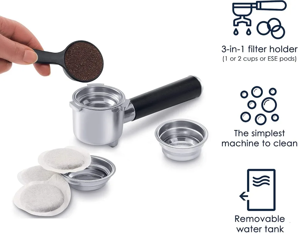 15바 에스프레소 머신, 우유 거품기 포함, 카푸치노 및 라떼용 컴팩트 스테인리스 스틸