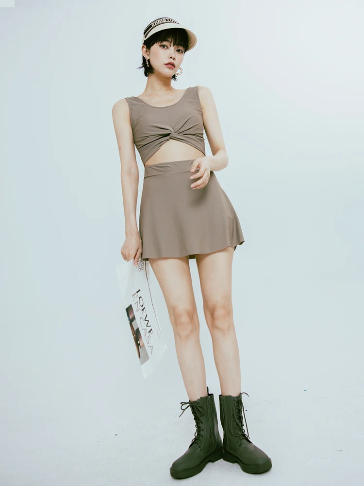 Conservative Thermal Spring Swimwear Women's One-Piece Cover-Up Slimming Skirt Style Swimming Costume Sexy Small Tone