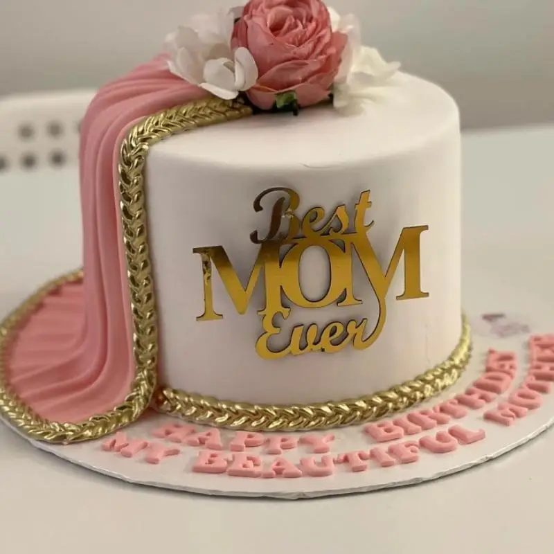 Gold Acrylic Mothers Day Birthday Cake Topper Sides Dessert Decoration MOM Party Cake Topper for Mother's Day Baking Supplies