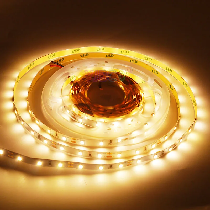 5m Warm White LED Strip DC 12V 2400K-2800K High brightness Light tape SMD 2835 60Leds/m IP20 Flexible Lamp bar 8mm White PCB